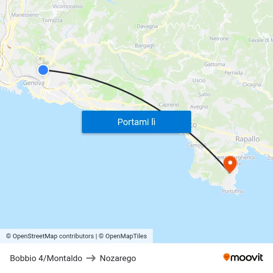 Bobbio 4/Montaldo to Nozarego map