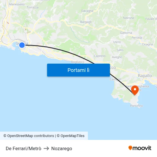De Ferrari/Metrò to Nozarego map
