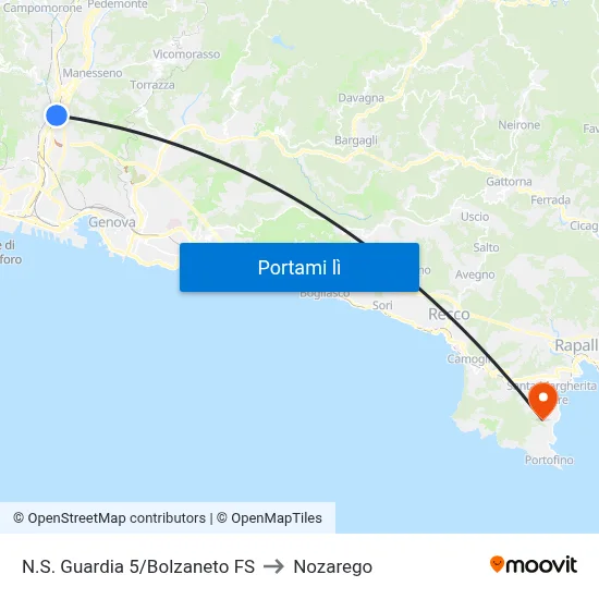 N.S. Guardia 5/Bolzaneto FS to Nozarego map