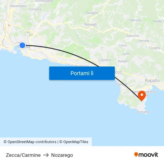 Zecca/Carmine to Nozarego map