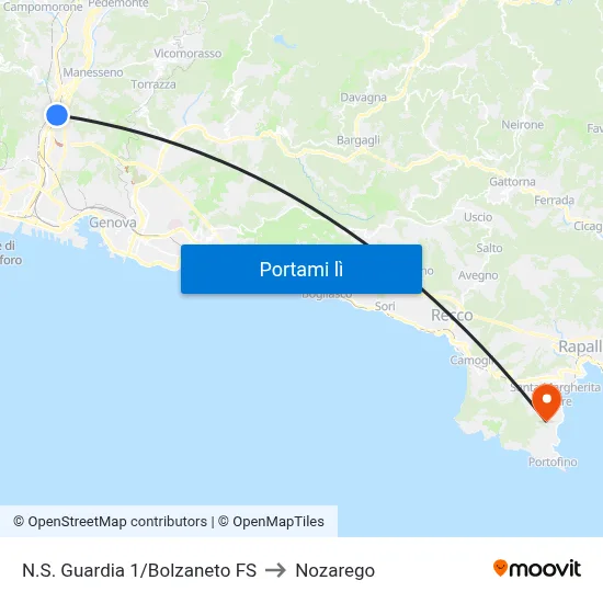 N.S. Guardia 1/Bolzaneto FS to Nozarego map