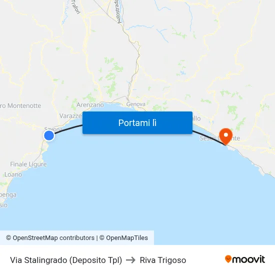 Via Stalingrado (Deposito Tpl) to Riva Trigoso map
