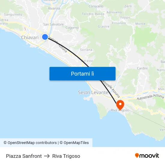 Piazza Sanfront to Riva Trigoso map