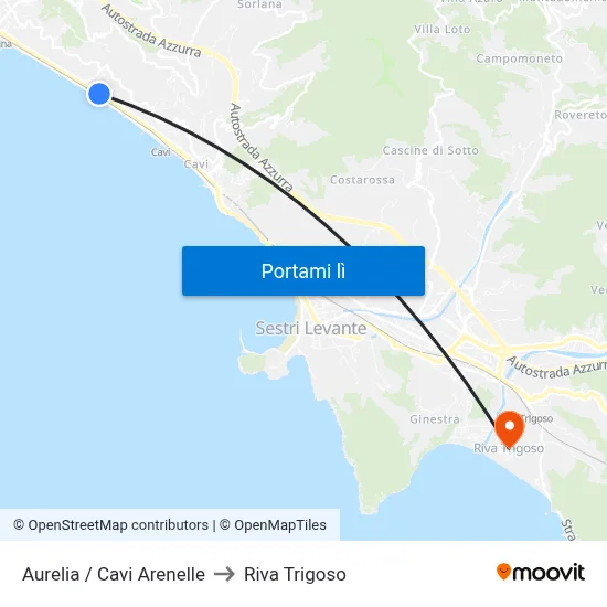 Aurelia / Cavi Arenelle to Riva Trigoso map