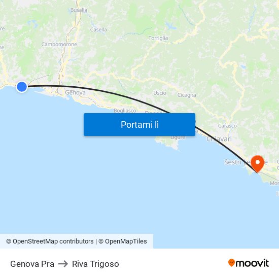 Genova Pra to Riva Trigoso map