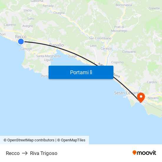 Recco to Riva Trigoso map
