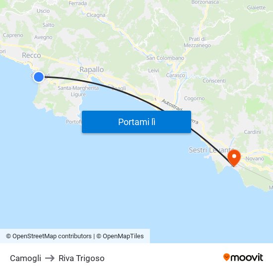 Camogli to Riva Trigoso map