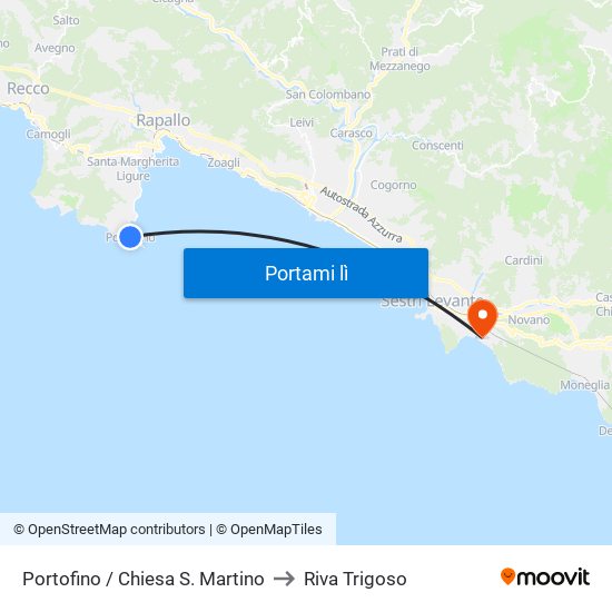 Portofino / Chiesa S. Martino to Riva Trigoso map