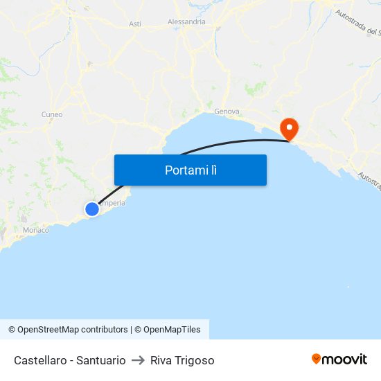 Castellaro - Santuario to Riva Trigoso map