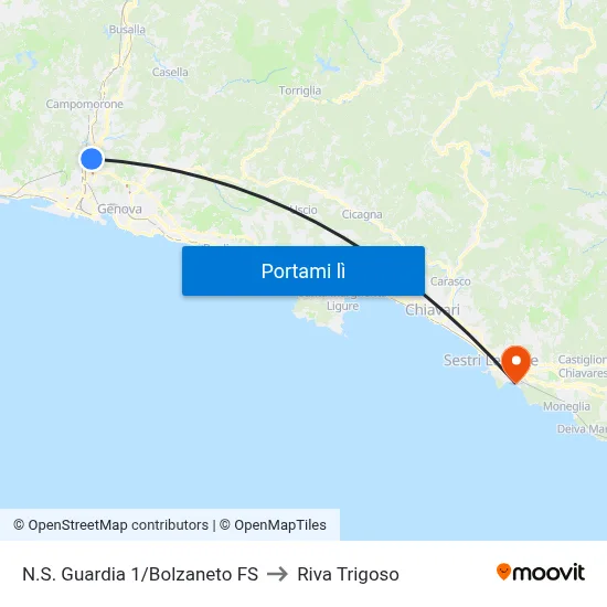 N.S. Guardia 1/Bolzaneto FS to Riva Trigoso map