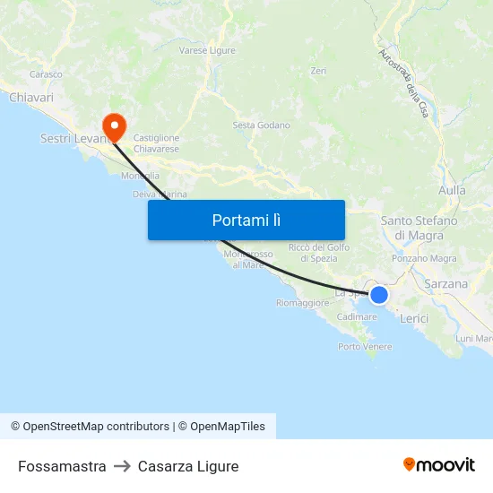 Fossamastra to Casarza Ligure map