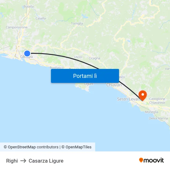 Righi to Casarza Ligure map