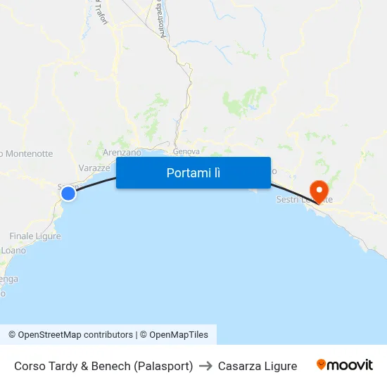 Corso Tardy & Benech (Palasport) to Casarza Ligure map
