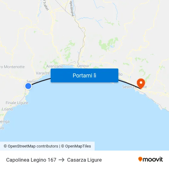 Capolinea Legino 167 to Casarza Ligure map