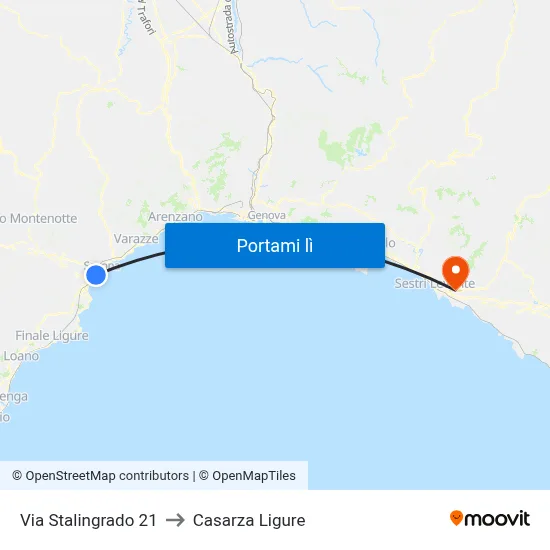 Via Stalingrado 21 to Casarza Ligure map