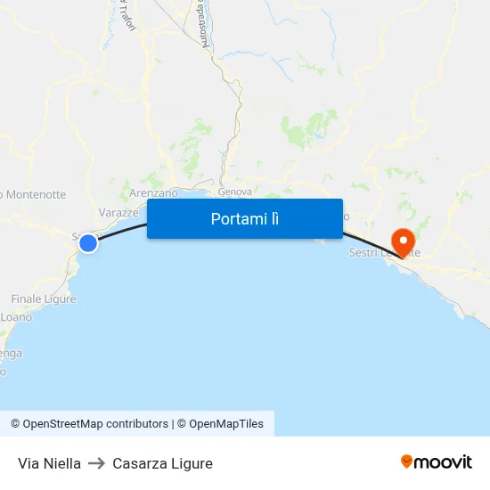 Via Niella to Casarza Ligure map