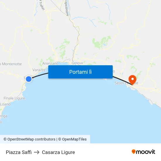 Piazza Saffi to Casarza Ligure map