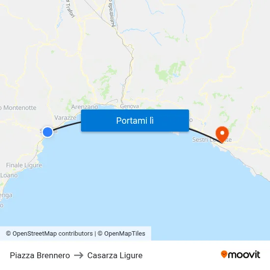 Piazza Brennero to Casarza Ligure map