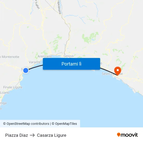 Piazza Diaz to Casarza Ligure map
