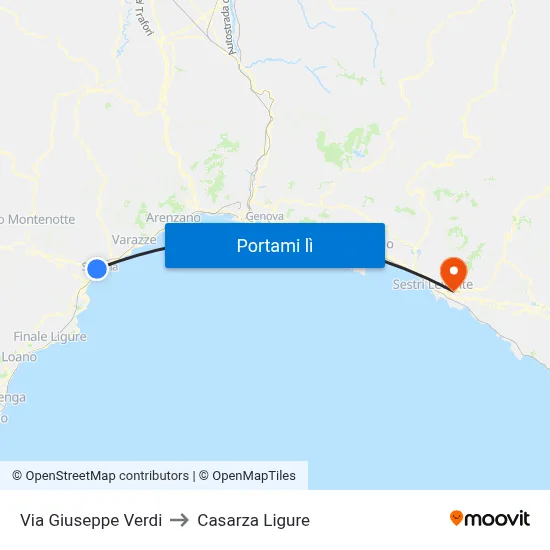 Via Giuseppe Verdi to Casarza Ligure map