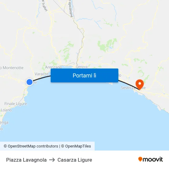 Piazza Lavagnola to Casarza Ligure map