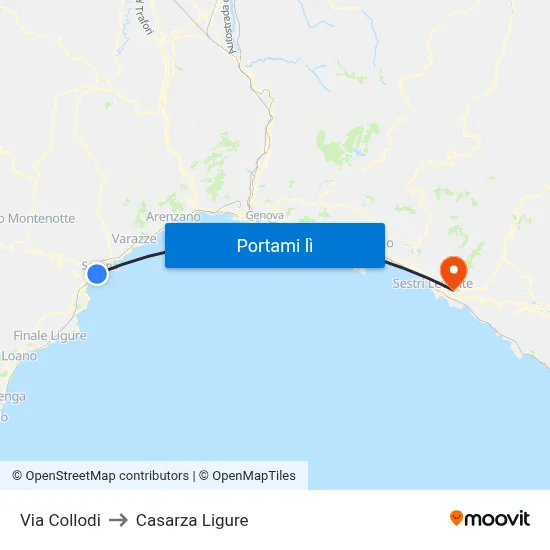 Via Collodi to Casarza Ligure map