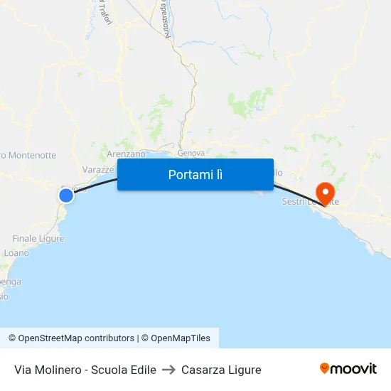 Via Molinero - Scuola Edile to Casarza Ligure map