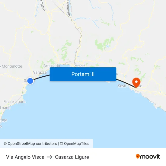 Via Angelo Visca to Casarza Ligure map