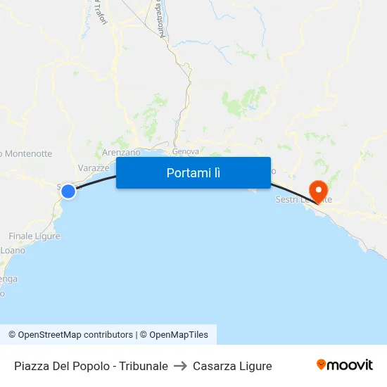 Piazza Del Popolo - Tribunale to Casarza Ligure map