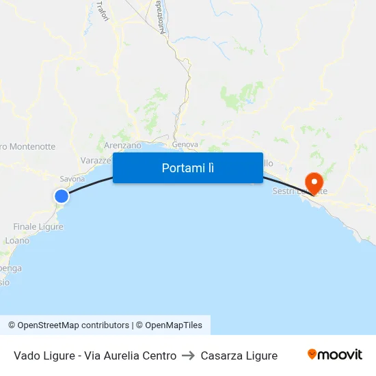 Vado Ligure - Via Aurelia Centro to Casarza Ligure map