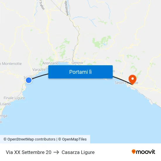Via XX Settembre 20 to Casarza Ligure map