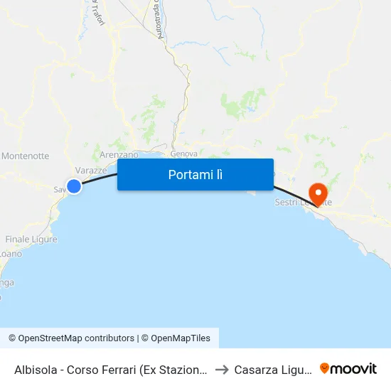 Albisola - Corso Ferrari (Ex Stazione) to Casarza Ligure map