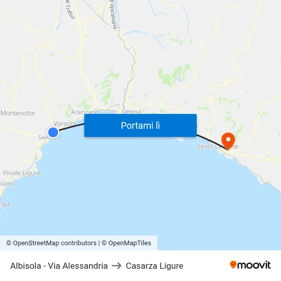 Albisola - Via Alessandria to Casarza Ligure map