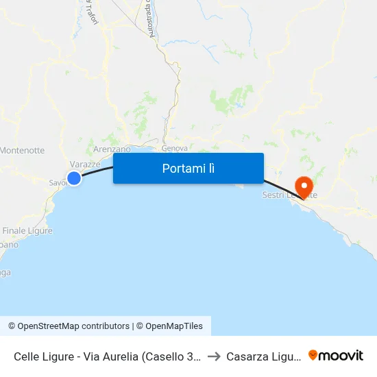 Celle Ligure - Via Aurelia (Casello 31) to Casarza Ligure map