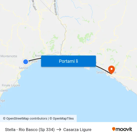 Stella - Rio Basco (Sp 334) to Casarza Ligure map