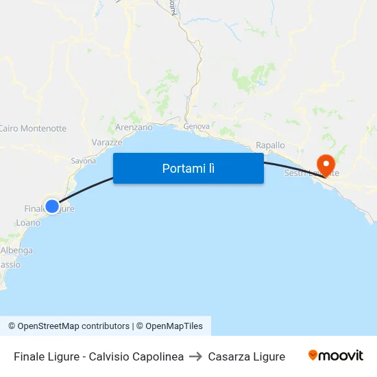 Finale Ligure - Calvisio Capolinea to Casarza Ligure map