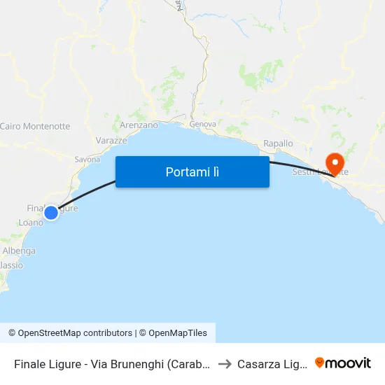 Finale Ligure - Via Brunenghi (Carabinieri) to Casarza Ligure map