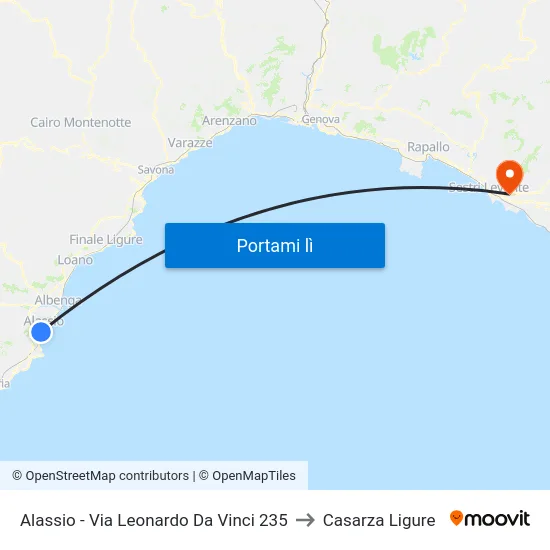 Alassio - Via Leonardo Da Vinci 235 to Casarza Ligure map