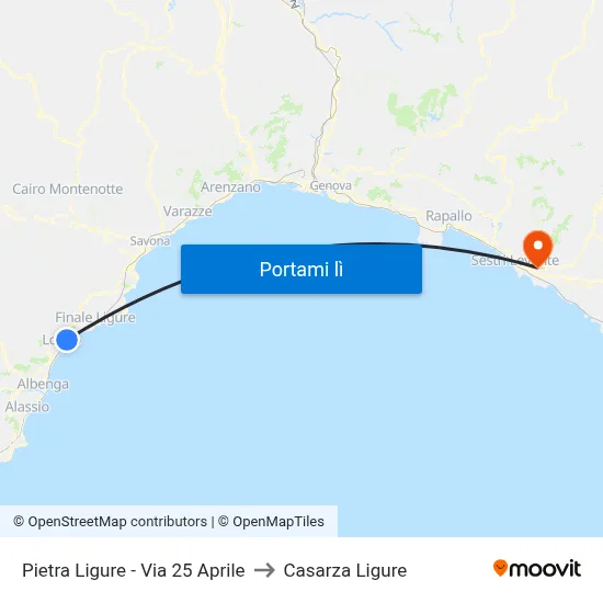 Pietra Ligure - Via 25 Aprile to Casarza Ligure map