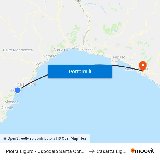 Pietra Ligure - Ospedale Santa Corona to Casarza Ligure map