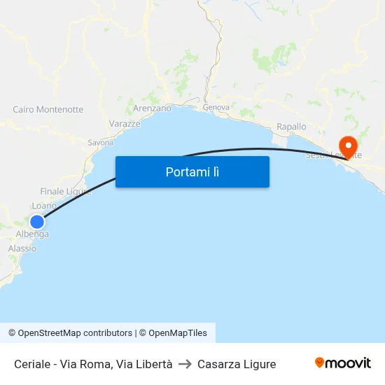 Ceriale - Via Roma, Via Libertà to Casarza Ligure map
