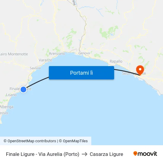 Finale Ligure - Via Aurelia (Porto) to Casarza Ligure map