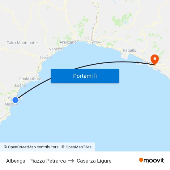 Albenga - Piazza Petrarca to Casarza Ligure map