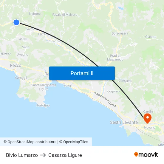 Bivio Lumarzo to Casarza Ligure map