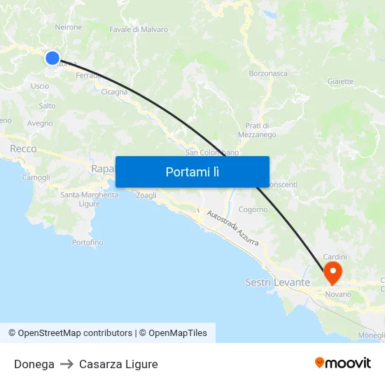 Donega to Casarza Ligure map