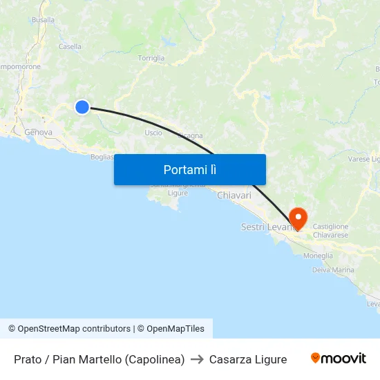 Prato / Pian Martello (Capolinea) to Casarza Ligure map