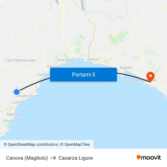 Canova (Magliolo) to Casarza Ligure map