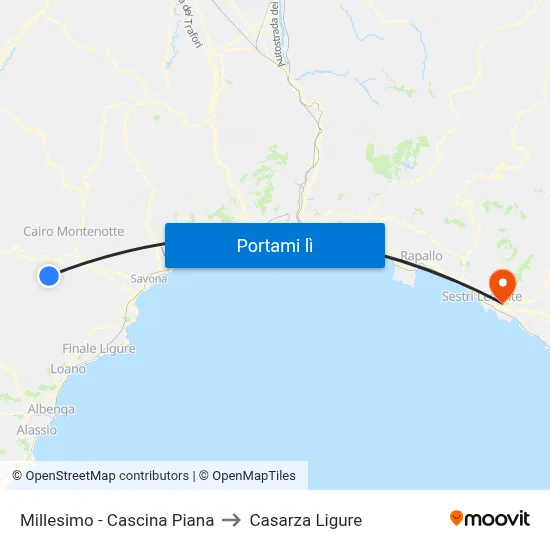 Millesimo - Cascina Piana to Casarza Ligure map