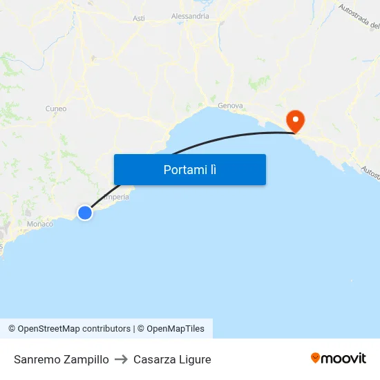 Sanremo Zampillo to Casarza Ligure map