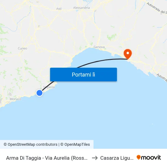 Arma Di Taggia - Via Aurelia (Rossat) to Casarza Ligure map